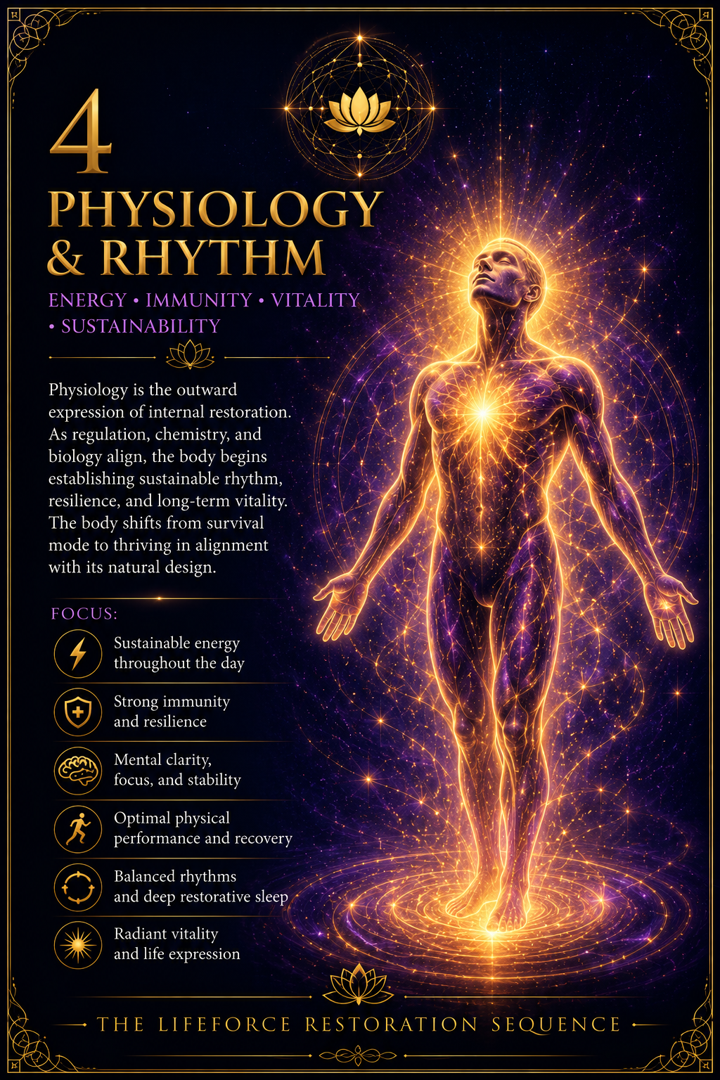 Phase Four Physiology and Rhythm infographic explaining energy, immunity, vitality and sustainability.